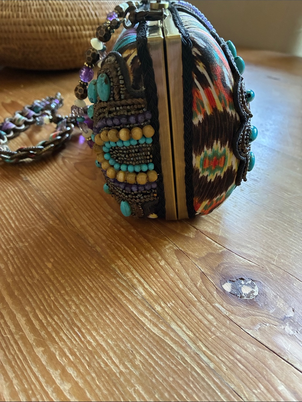 Sensational Mary Frances Natural, Crystal & Painted Stones Ikat Clutch Bag - Picture 10 of 16